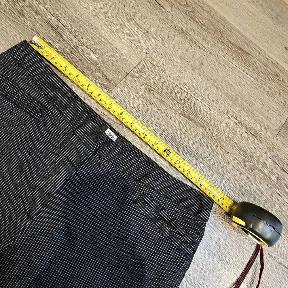 women's black pinstripe capri pants size 14 alt hipster rocker twee y2k 2010s - Picture 2 of 11